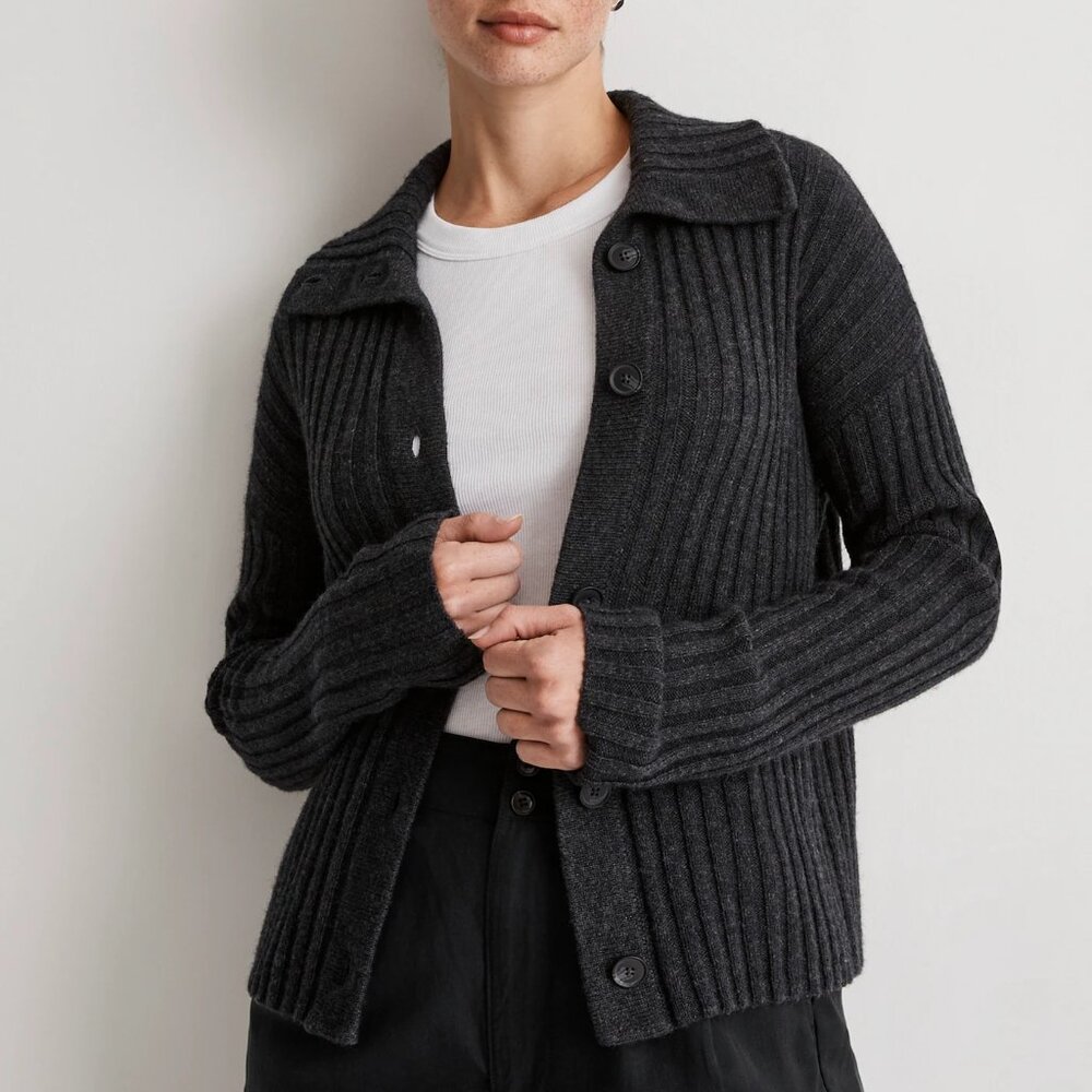 EUC Madewell Oversize Collar Cardigan Sweater Heather Charcoal Gray Size XXS